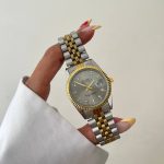 ساعت رولکس قطر صفحه 30mm صفحه طوسی بند سیلور طلایی