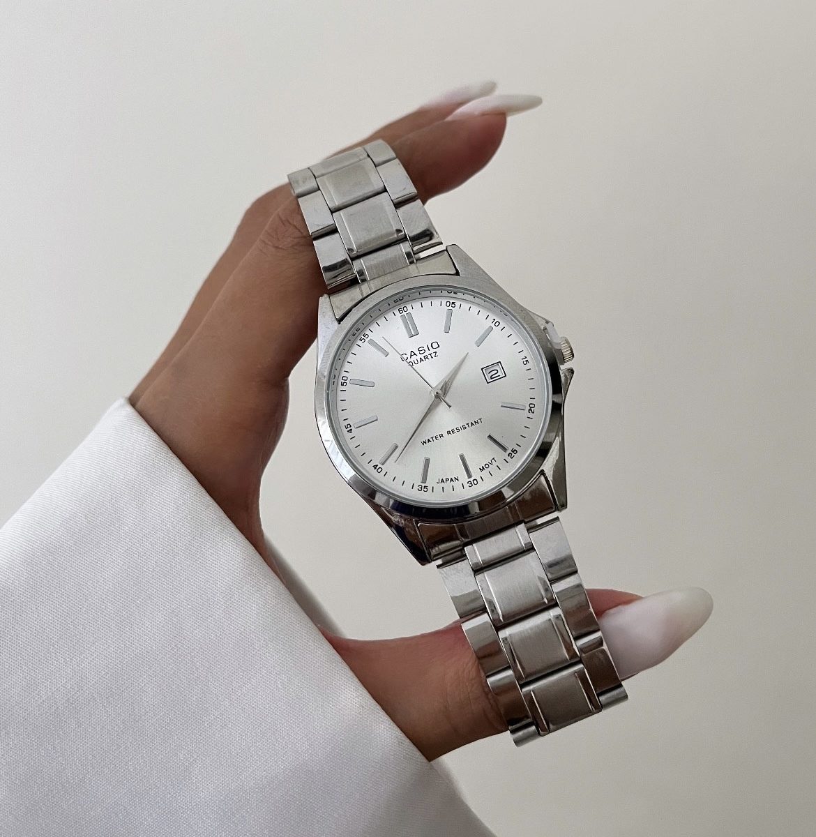 ساعت کاسیو قطر 30mm صفحه سفید بند سیلور