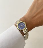 ساعت کاسیو زنانه تقویم دار صفحه سورمه ای بند سیلور طلایی - Image 4