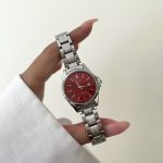 ساعت کاسیو زنانه تقویم دار صفحه قرمز بند سیلور