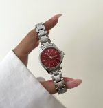 ساعت کاسیو زنانه تقویم دار صفحه قرمز بند سیلور