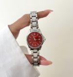 ساعت کاسیو زنانه تقویم دار صفحه قرمز بند سیلور - Image 2