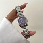 ساعت کاسیو زنانه تقویم دار صفحه بنفش بند سیلور