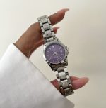 ساعت کاسیو زنانه تقویم دار صفحه بنفش بند سیلور