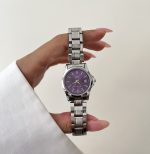 ساعت کاسیو زنانه تقویم دار صفحه بنفش بند سیلور - Image 2