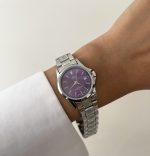 ساعت کاسیو زنانه تقویم دار صفحه بنفش بند سیلور - Image 3