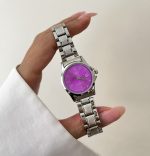 ساعت کاسیو زنانه تقویم دار صفحه سرخابی بند سیلور