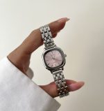 ساعت نایدو صفحه مربع صورتی بند حصیری