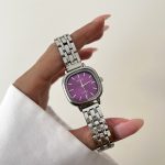 ساعت نایدو صفحه مربع بنفش بند حصیری