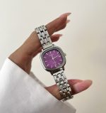 ساعت نایدو صفحه مربع بنفش بند حصیری