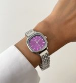 ساعت نایدو صفحه مربع بنفش بند حصیری - Image 2