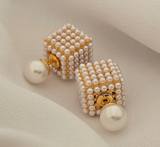 vvv گوشواره مروارید مکعبی کد0832 - Image 1