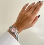ساعت رولکس زنانه صفحه صورتی صدفی بند سیلور - Image 4