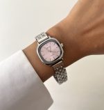 ساعت نایدو صفحه مربع صورتی بند حصیری - Image 2