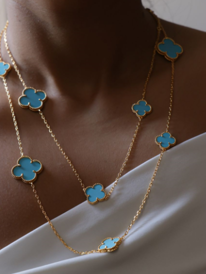 abiiiiii گردنبند ونکلیف رولباسی آبی فیروزه ای - Image 1
